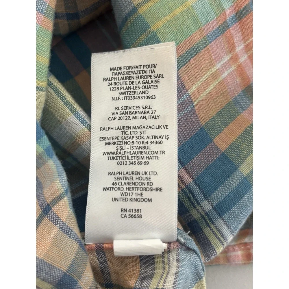 Ralph Lauren Shirt Youth XL 18- 20 Plaid 100% Linen Madras Short Sleeve Button